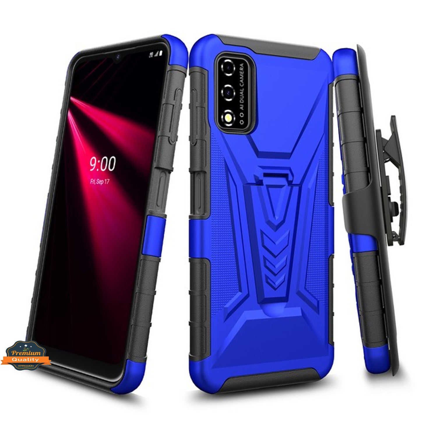 For TCL REVVL V 2021 4G Hybrid Armor Kickstand with Swivel Belt Clip Holster Heavy Duty 3 in 1 Defender Shockproof Rugged  Phone Case Cover