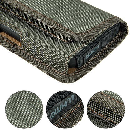 For Samsung Galaxy S21 FE /S21 Fan Edition Universal Horizontal Cell Phone Case Nylon Holster Carrying Pouch with Belt Clip and 2 Card Slots fit Large Devices 6.3" [Midnight Green]