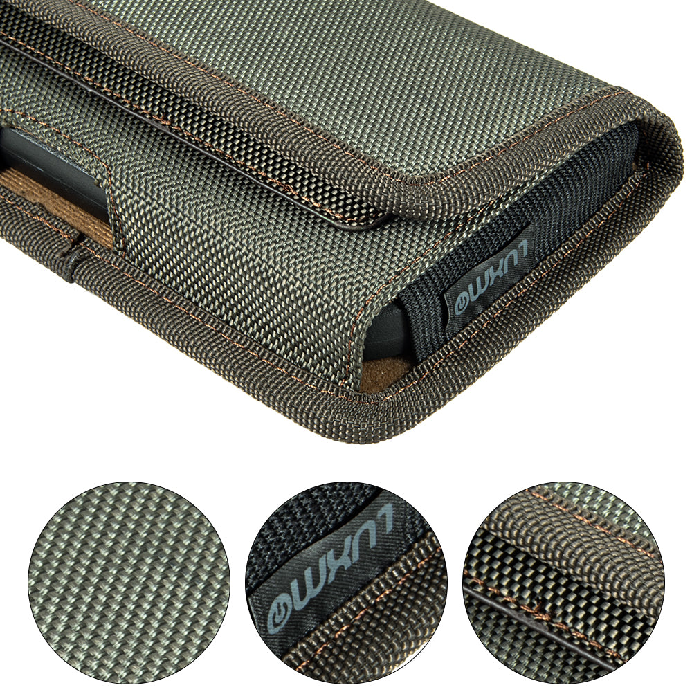 For Samsung Galaxy S22+ Plus Universal Horizontal Cell Phone Case Nylon Holster Carrying Pouch with Belt Clip and 2 Card Slots fit Large Devices 6.3" [Midnight Green]