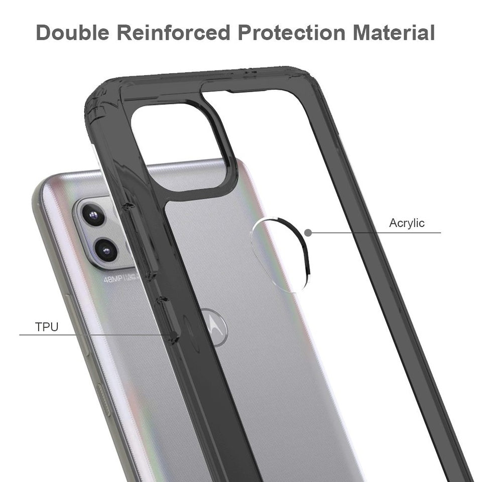 For Google Pixel 6A Hybrid Slim Crystal Clear Transparent Shock-Absorption Bumper with TPU + Hard PC Back Frame Black Phone Case Cover