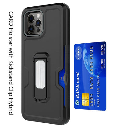 For Apple iPhone 13 / Pro Max Mini Armor Belt Clip with Credit Card Holder, Holster, Kickstand Protective Full Body Heavy Duty Hybrid  Phone Case Cover