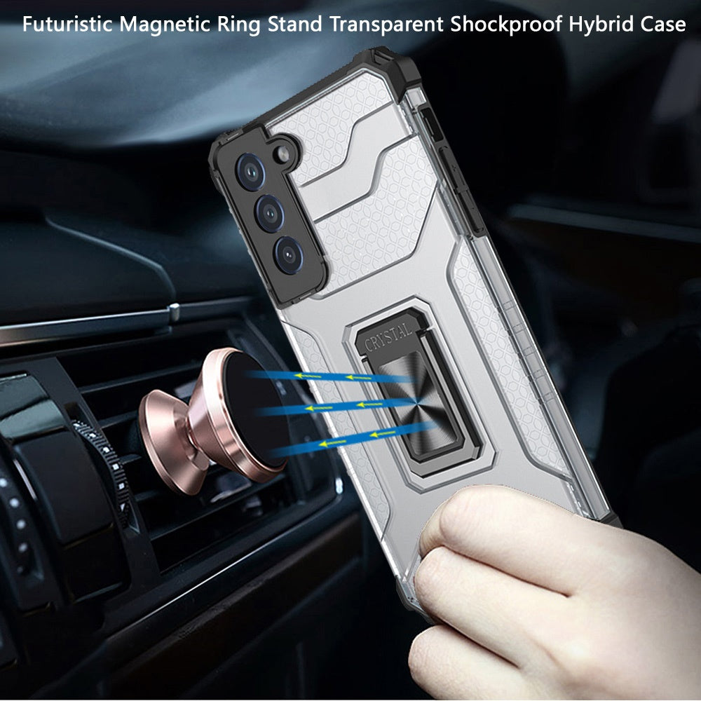 For Samsung Galaxy S22 Transparent 360 Rotation Built-in Magnetic Ring Kickstand Holder Hybrid Rugged Armor Bumper  Phone Case Cover