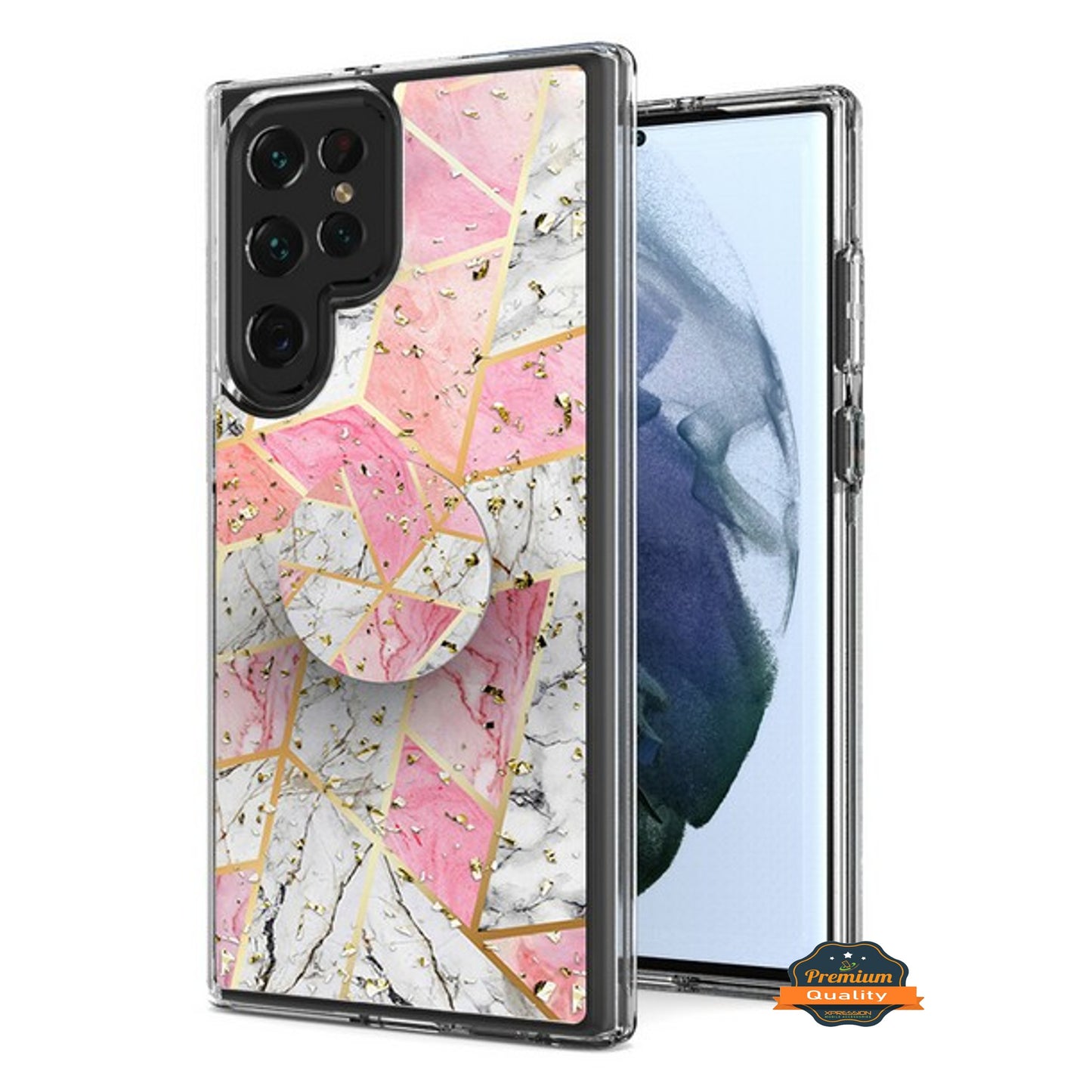 For Samsung Galaxy S22 Ultra Elegant Pattern Design Bling Glitter Hybrid Cases with Ring Stand Pop Up Finger Holder Kickstand  Phone Case Cover