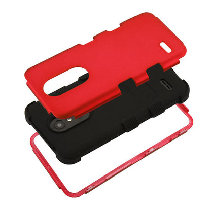 For LG K10 (2018)/K30 (X410)/Premier Pro/Harmony 2/Phonenix Plus Hybrid Three Layer Hard PC Shockproof Heavy Duty TPU Rubber Red Black Phone Case Cover