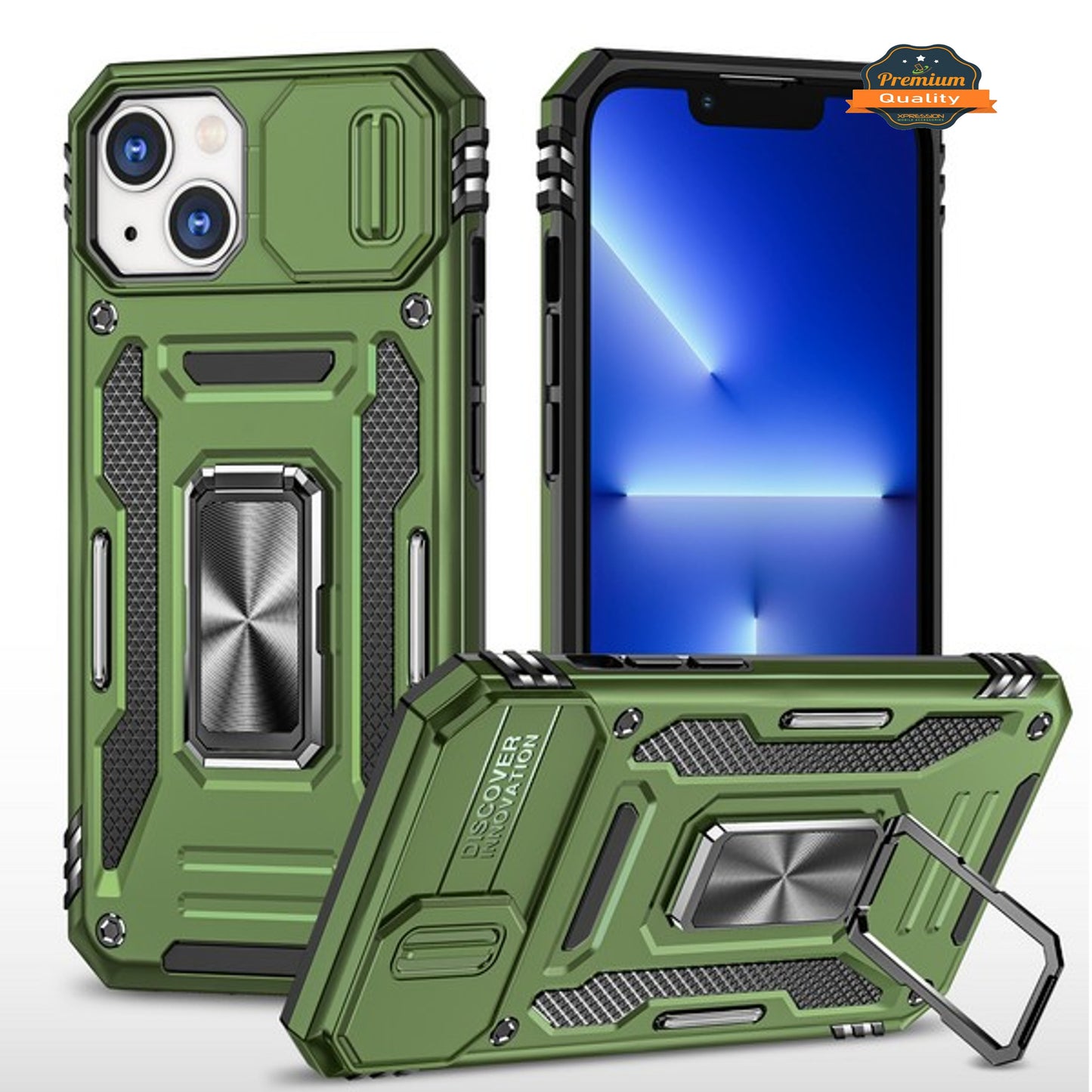 For Apple iPhone 14 /Plus Pro Max Kickstand & Slide Camera Lens Protection + 360° Rotate Ring Stand, Hybrid Shockproof  Phone Case Cover