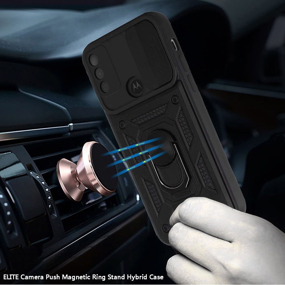 For Motorola Moto G Power 2022 Hybrid Cases with Slide Camera Lens Cover and Ring Holder Kickstand Rugged Dual Layer Heavy Duty  Phone Case Cover