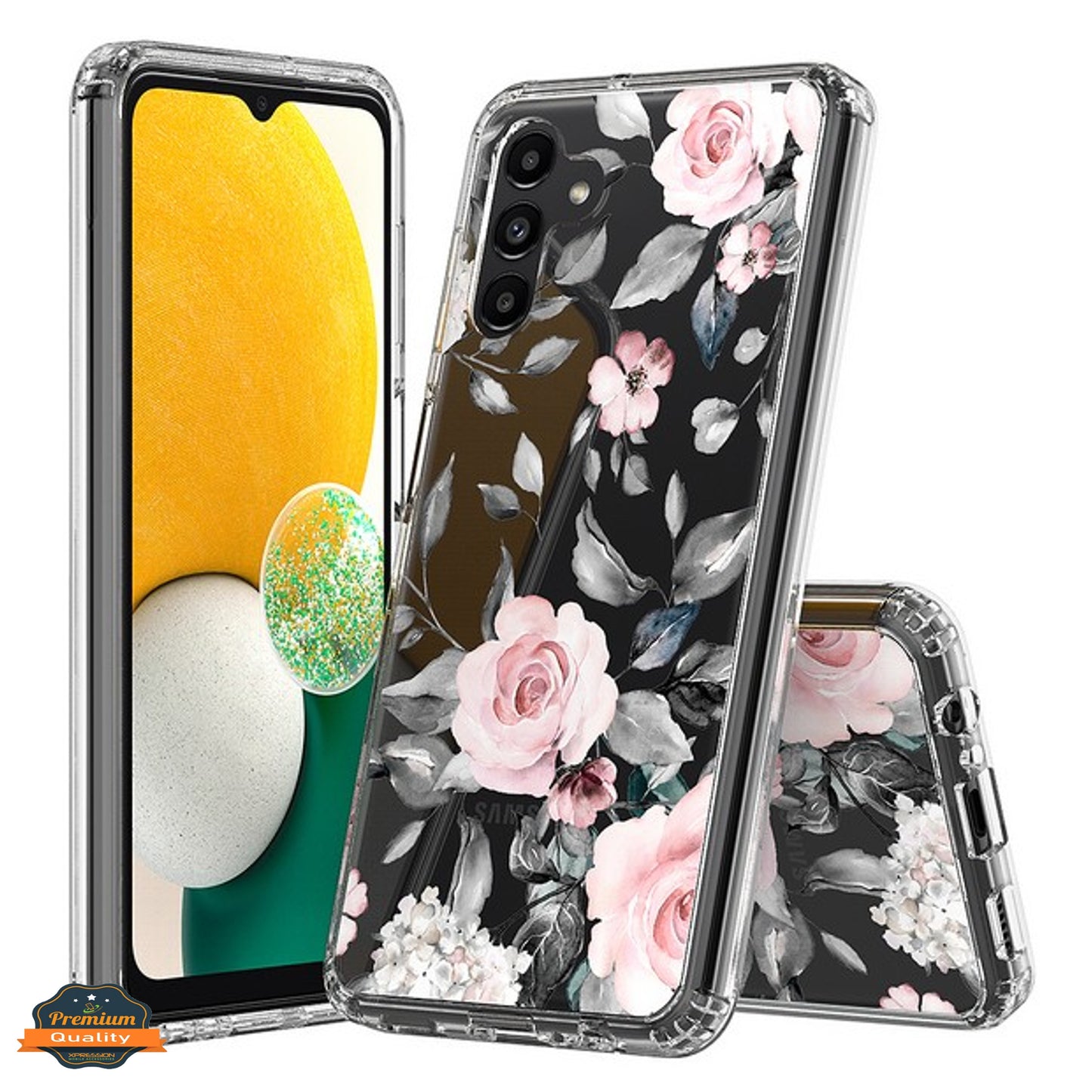 For Samsung Galaxy A13 5G Floral Patterns Design Transparent TPU Silicone Shock Absorption Bumper Slim Hard Back  Phone Case Cover