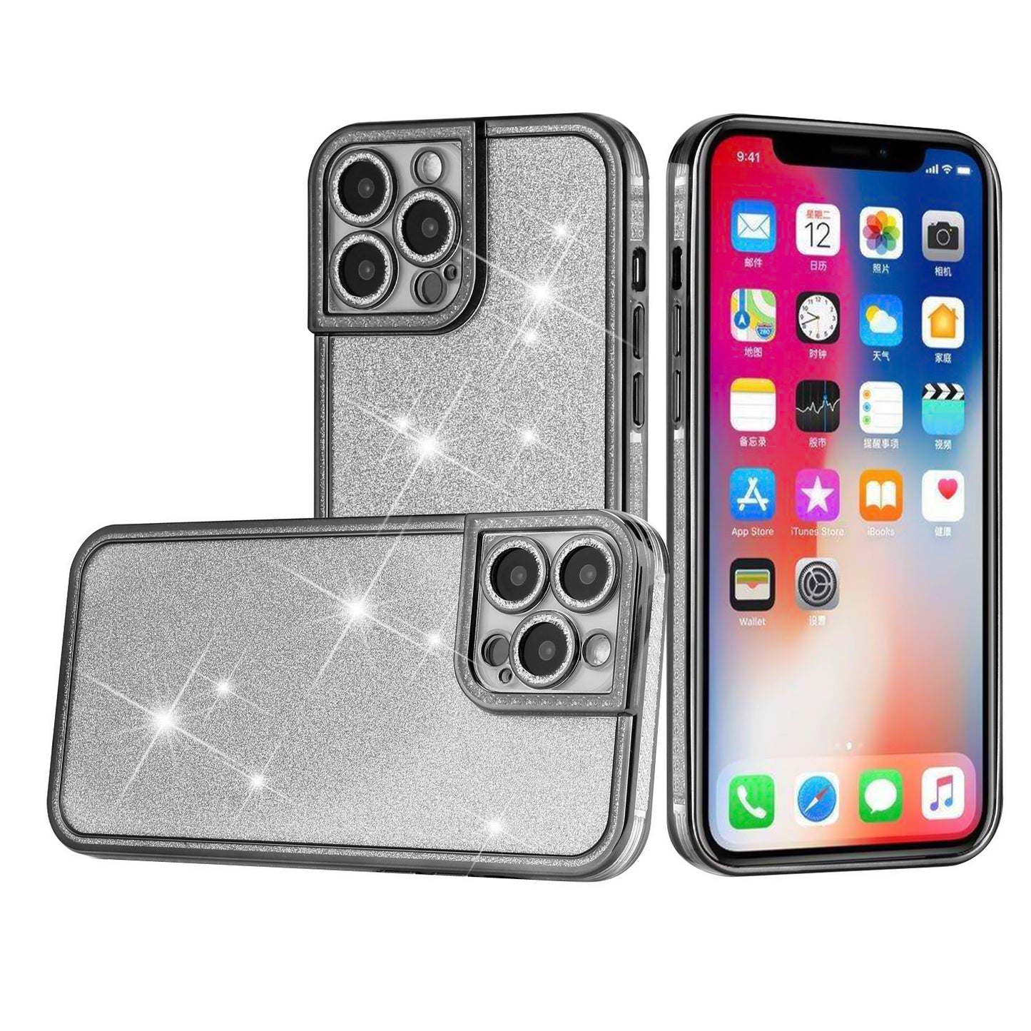 For Apple iPhone 11 (6.1") Luxury Chromed Edge Glitter Star Bling Thick TPU Shiny Bling Protective Frame  Phone Case Cover