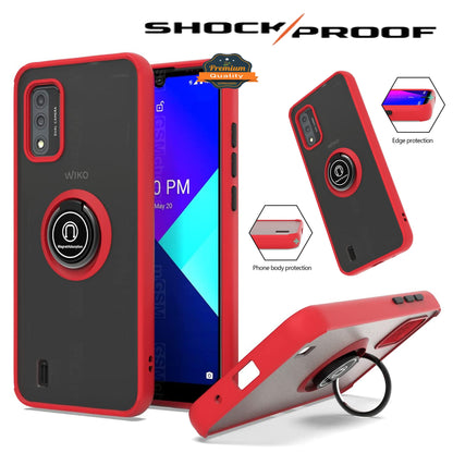 For Wiko Ride 3 Matte Translucent with Ring Stand /Kickstand (Work with Car Mount) Hybrid Shockproof Armor [Military Grade] Bumper  Phone Case Cover