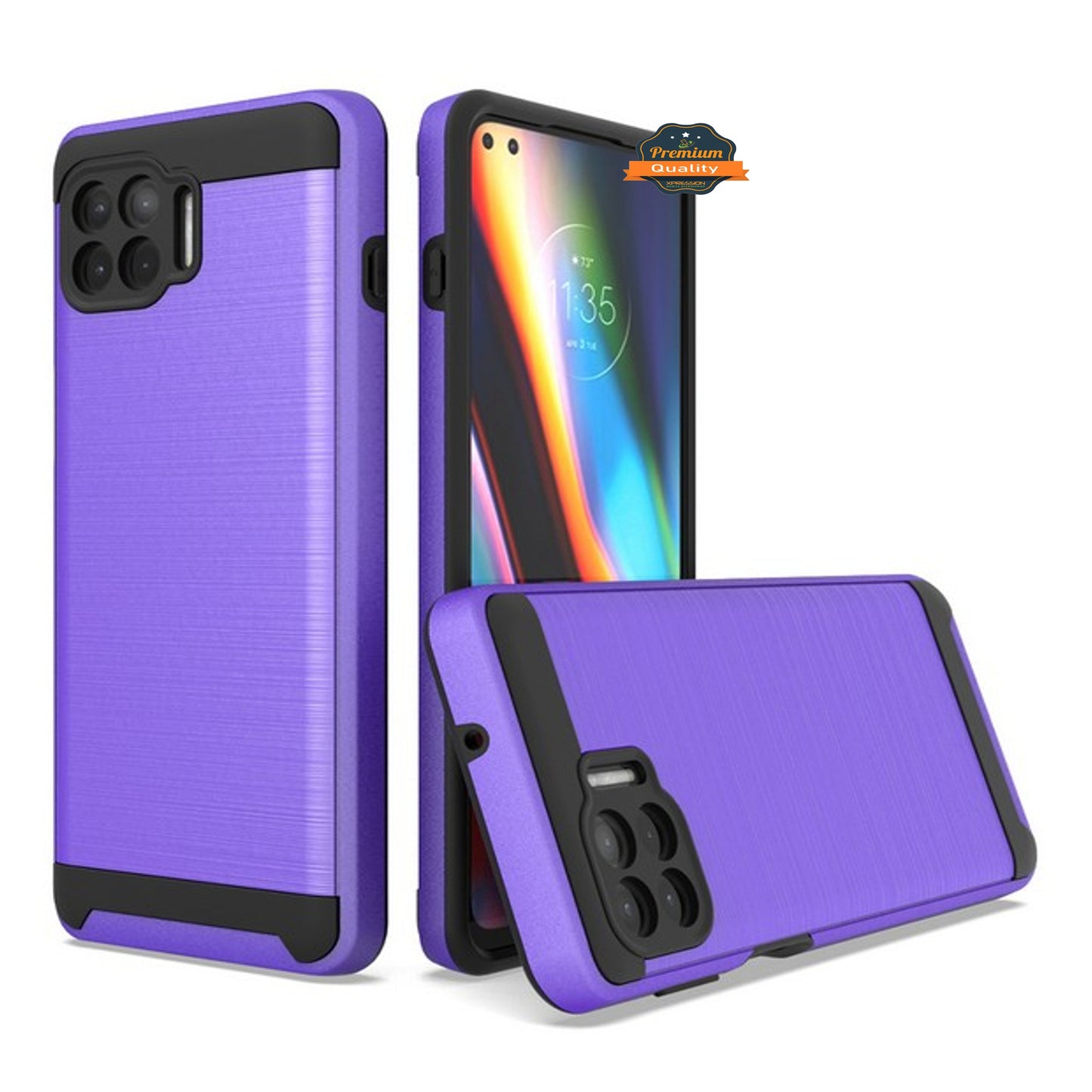 For Motorola Moto One 5G, Moto G 5G Plus Rugged TPU + Hard PC Brushed Metal Texture Hybrid Dual Layer Armor Shockproof  Phone Case Cover