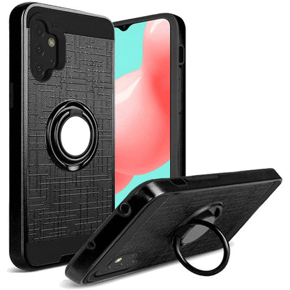 For Apple iPhone 13 Pro (6.1") Hybrid Ring Stand Brushed with 360 Rotating Ring Magnetic Bracket Dual Layer TPU Armor Texture Rugged  Phone Case Cover