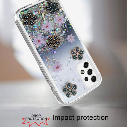 For Apple iPhone 13 Pro Max (6.7") Floral Stylish Design Glitter Shiny Hybrid Rubber TPU Hard PC Shockproof Slim Fit  Phone Case Cover