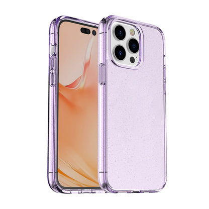 For Apple iPhone 14 (6.1") Transparent Glitter Bling Sparkly Hybrid Hard PC Shell & Soft TPU Shock-Absorption Bumper Purple Phone Case Cover