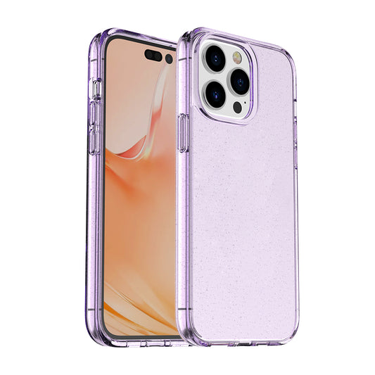 For Apple iPhone 14 Plus (6.7") Transparent Glitter Bling Sparkly Hybrid Hard PC Shell & Soft TPU Shock-Absorption Bumper Purple Phone Case Cover
