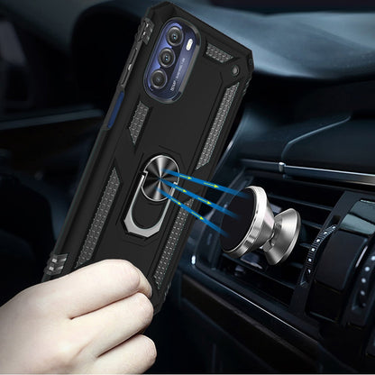 For Motorola Moto G Stylus 5G 2022 Hybrid Armor with Belt Clip Holster Ring Stand, Military Grade Fit Magnetic Car Mount Black Phone Case Cover