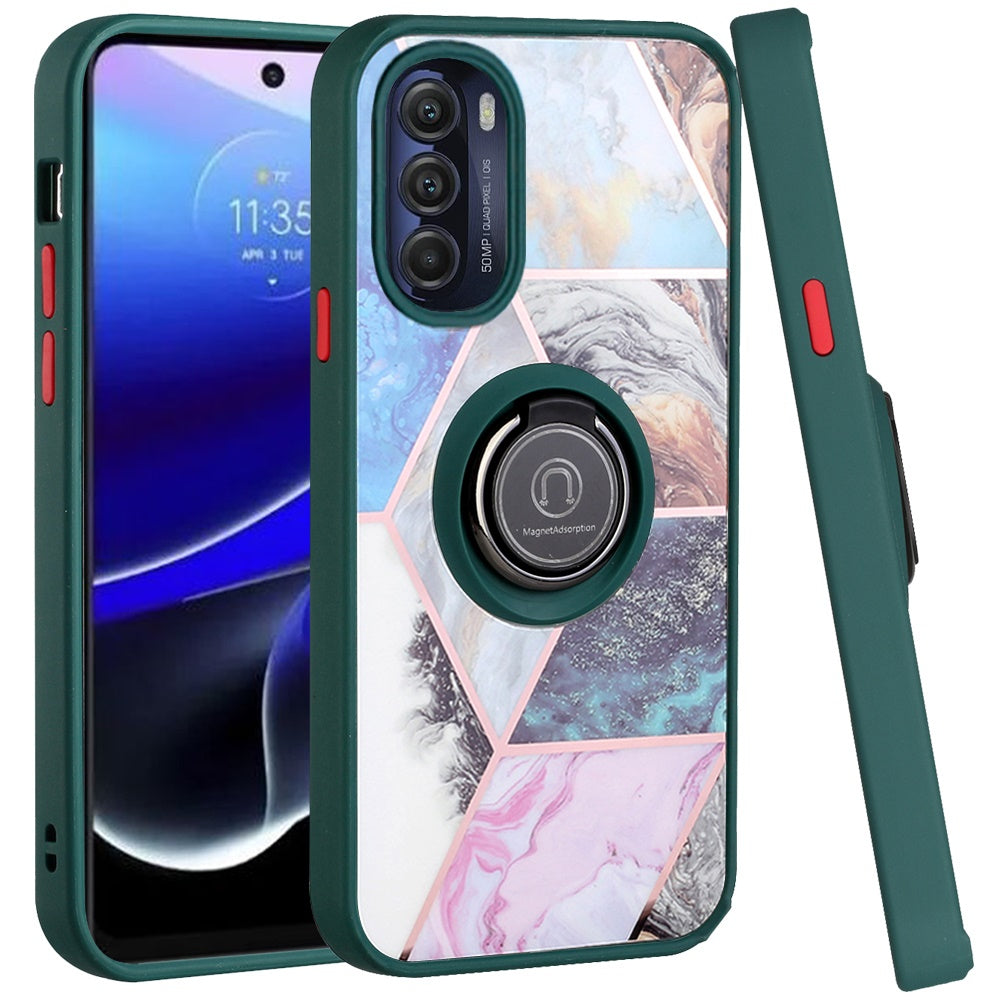 For Motorola Moto G Stylus 5G 2022 Marble Design with Magnetic Ring Kickstand Holder Hybrid TPU Hard PC Shockproof  Phone Case Cover