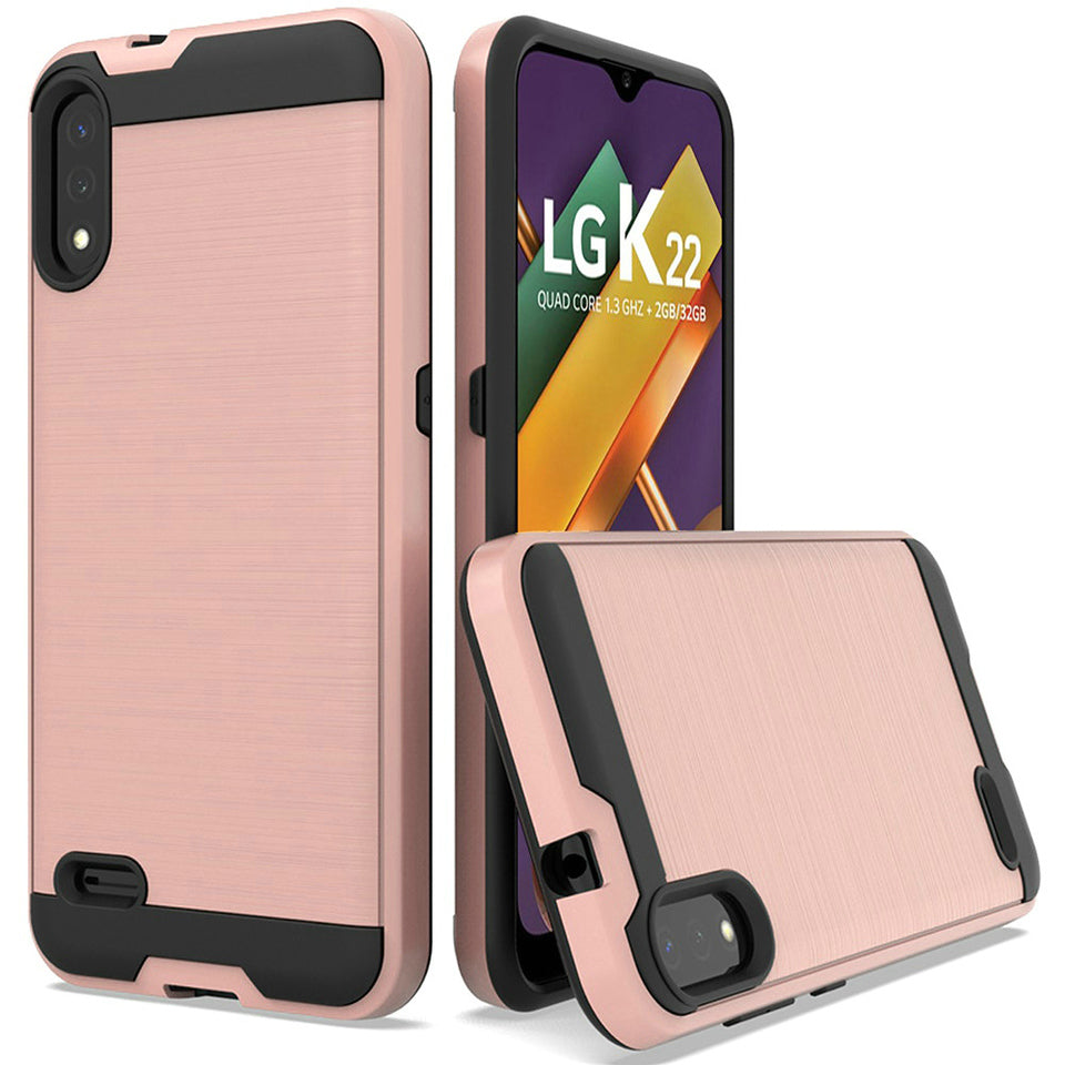 For Samsung Galaxy A22 5G Hybrid Rugged Brushed Metallic Design [Soft TPU + Hard PC] Dual Layer Shockproof Armor Impact Slim Rose Gold Phone Case Cover