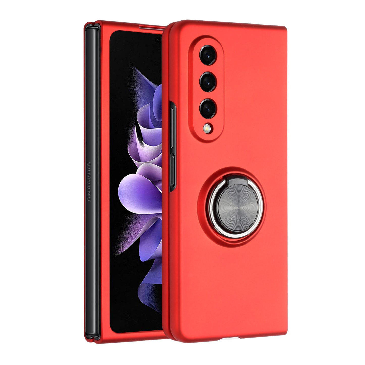 For Samsung Galaxy Z Fold 4 5G Hybrid 360 Rotatable Metal Invisible Ring Stand Holder Fit Magnetic Car Mount Shockproof  Phone Case Cover