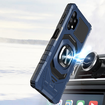 For Cricket Dream 5G Hybrid Dual Layer with Rotate Magnetic Ring Stand Holder Kickstand, Rugged Shockproof Anti-Scratch Blue Phone Case Cover