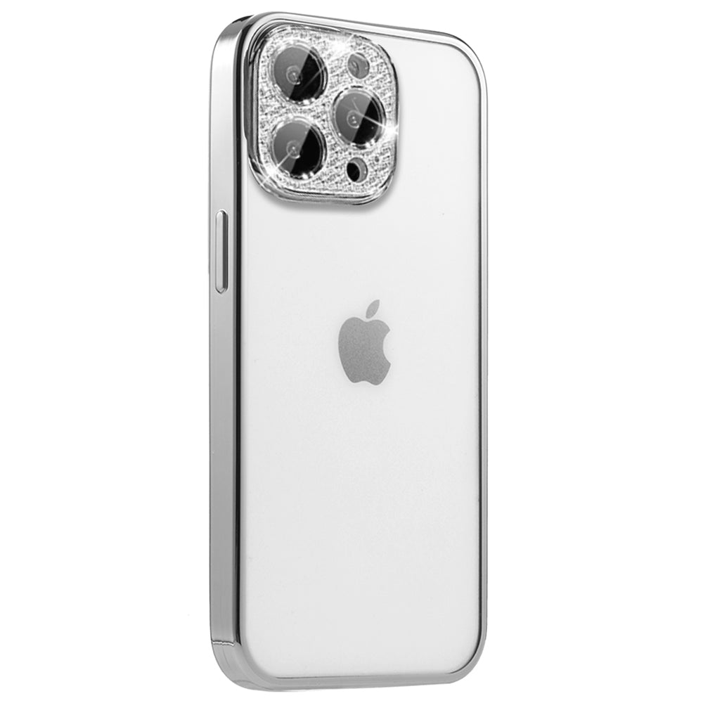 For Apple iPhone 14 /Plus Pro Max Clear Transparent with Color Frame & Diamond Bling Full Camera Lens Raised  Phone Case Cover