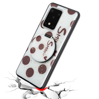 For Samsung Galaxy S20 Ultra (6.9) Mirror Stand Hybrid Shockproof Slim Hard PC TPU Rugged Bumper Smile Bubble Polka Dots Phone Case Cover