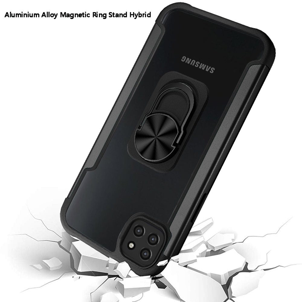 For Samsung Galaxy A22 5G Clear Military Grade Design Hybrid Protective with Ring Holder Kickstand [Magnetic Car Mount Feature]  Phone Case Cover
