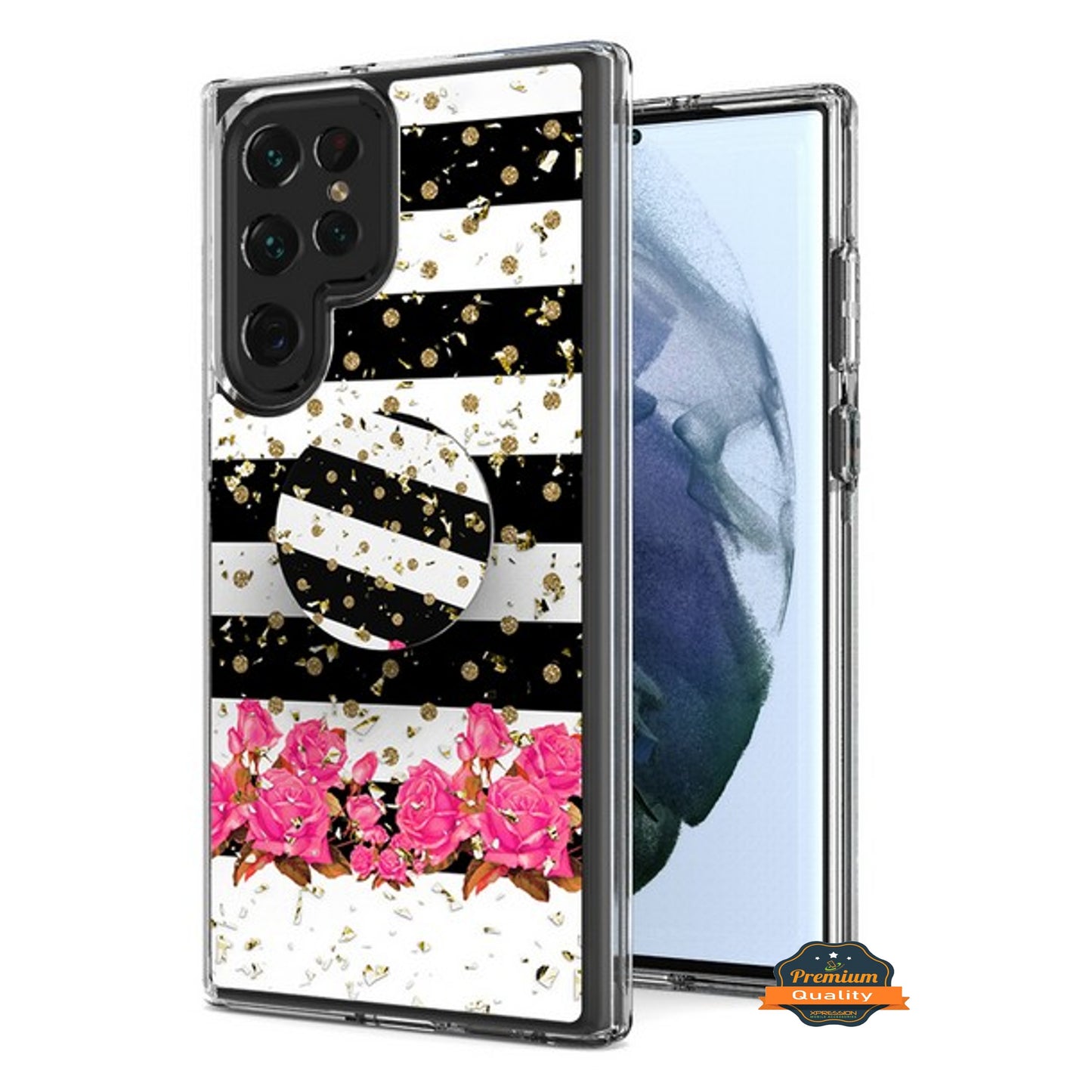 For Samsung Galaxy A32 5G Elegant Pattern Design Glitter Hybrid with Ring Stand Pop Up Finger Holder Kickstand  Phone Case Cover