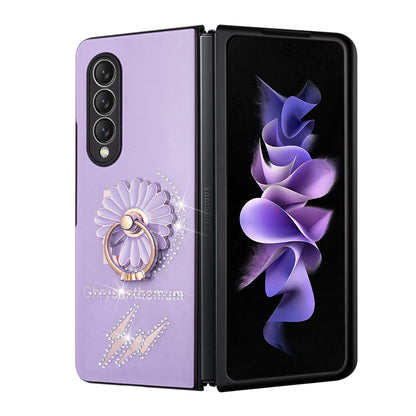 For Samsung Galaxy Z Fold 3 5G Diamond Bling Sparkly Glitter Ornaments Engraving Hybrid with Ring Stand Holder Fashion  Phone Case Cover