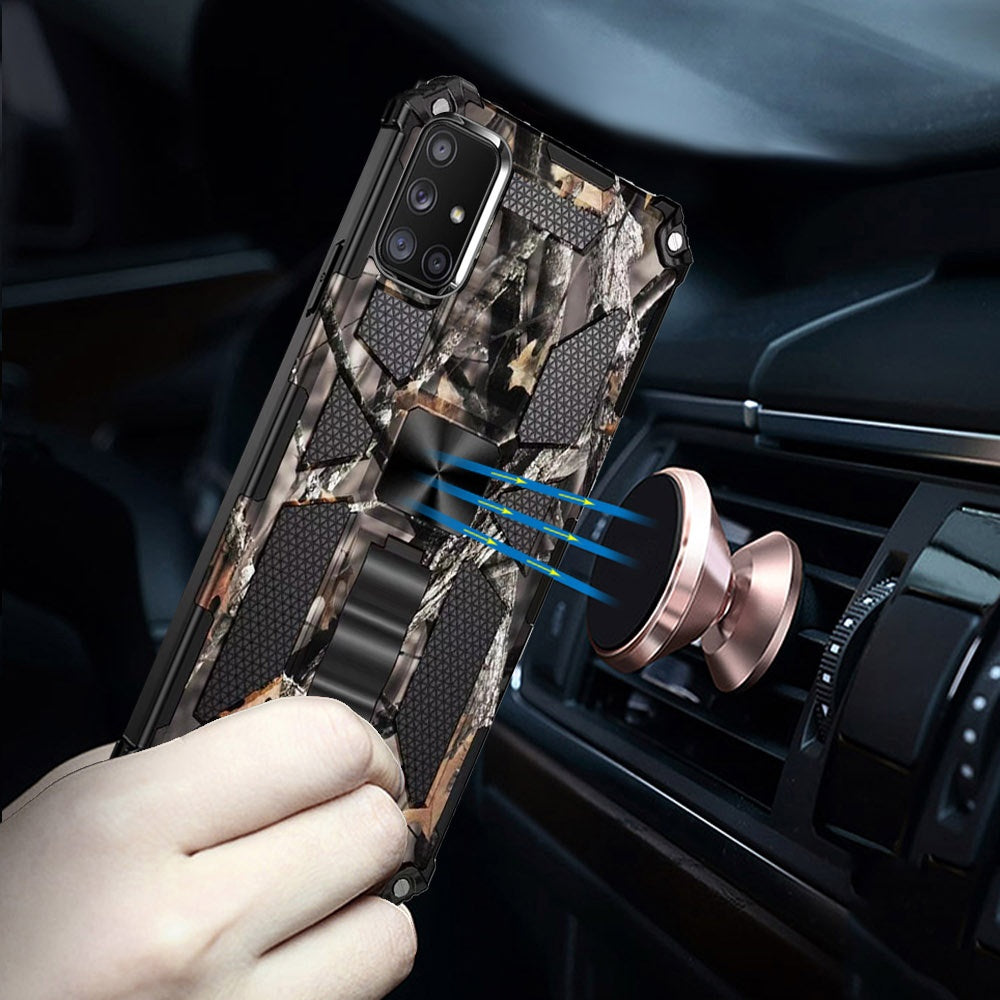 For Samsung Galaxy A71 5G Heavy Duty Hybrid Camouflage [Military Grade] Rugged Protective Fit Magnetic Car Mount Stand  Phone Case Cover