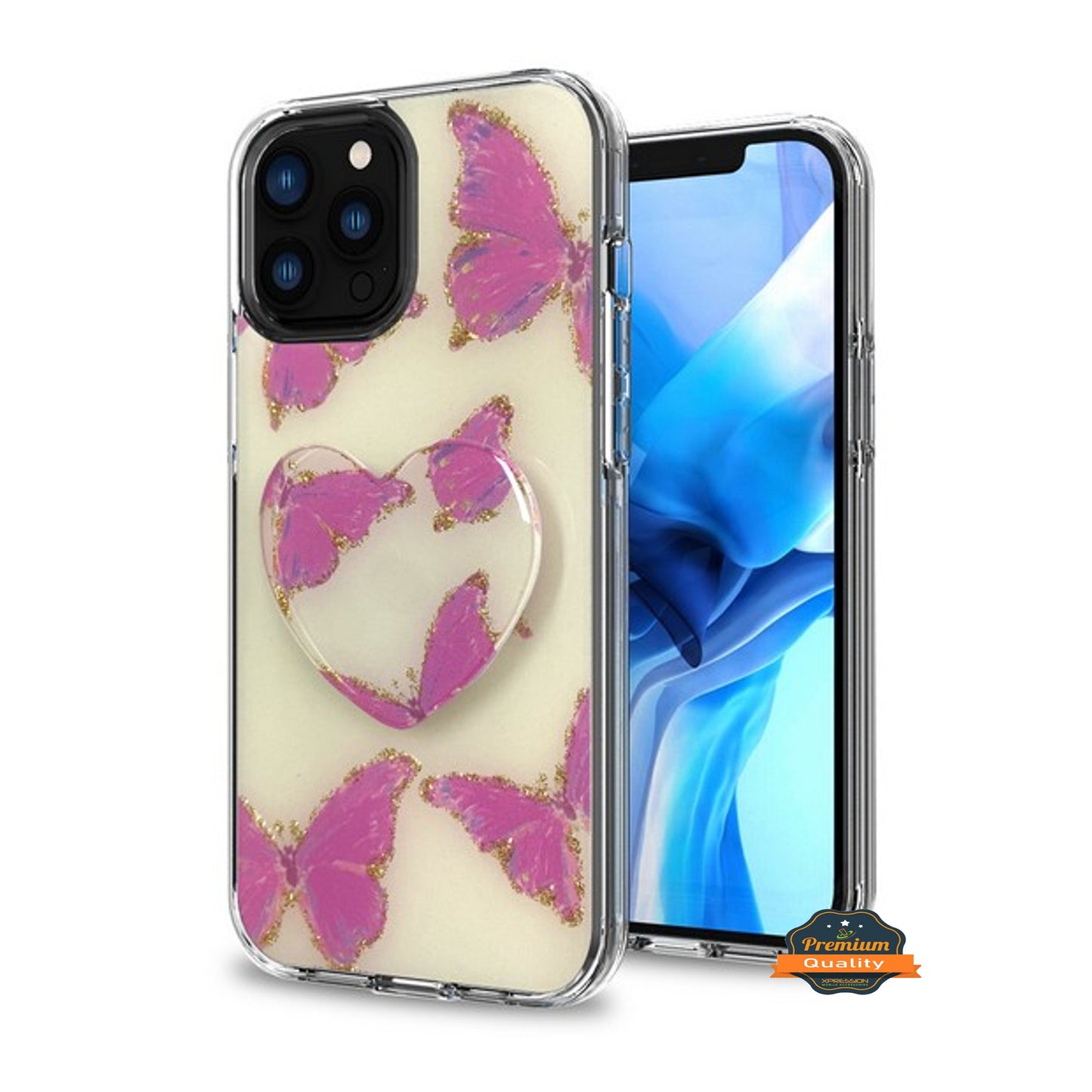 For Apple iPhone 13 /Pro Max Mini Elegant Pattern Design Bling Glitter Hybrid Cases with Ring Stand Pop Up Finger Holder Kickstand  Phone Case Cover