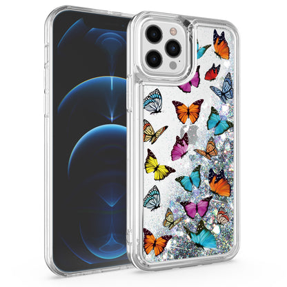 For Apple iPhone 13 Pro (6.1") Waterfall Quicksand Flowing Liquid Water Glitter Flower Design Bling Shockproof TPU Hybrid Protective  Phone Case Cover