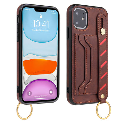 For Apple iPhone 14 /Plus Pro Max Vegan Leather Multi-Functional Credit Cards Slot with Wrist Strap Stand Pocket  Phone Case Cover