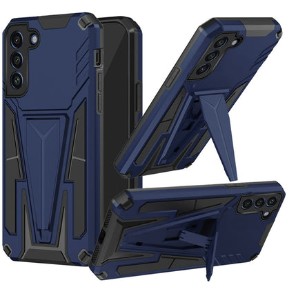 For Samsung Galaxy S22 Hybrid Armor Rugged with Kickstand, Supports Magnetic Car Mount Dual Layer Hard PC Protective Blue Phone Case Cover
