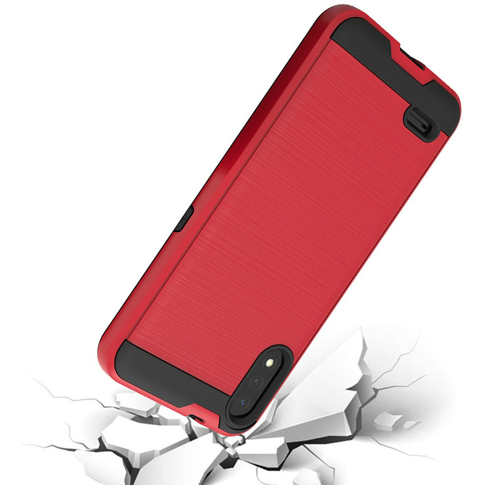 For Motorola Moto G Pure Hybrid Rugged Brushed Metallic Design [Soft TPU + Hard PC] Dual Layer Shockproof Armor Impact Slim Red Phone Case Cover