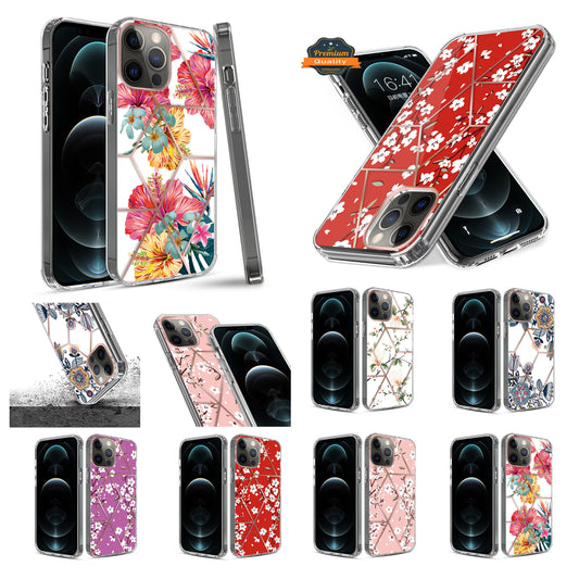 For Apple iPhone 14 (6.1") Fashion Art Floral IMD Design Beautiful Flower Pattern Hybrid Hard TPU Slim Back  Phone Case Cover