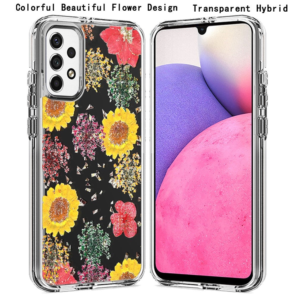 For Samsung Galaxy A33 5G Glitter Floral Print Pattern Clear Design Shockproof Hybrid Fashion Sparkle Rubber TPU Bumper  Phone Case Cover