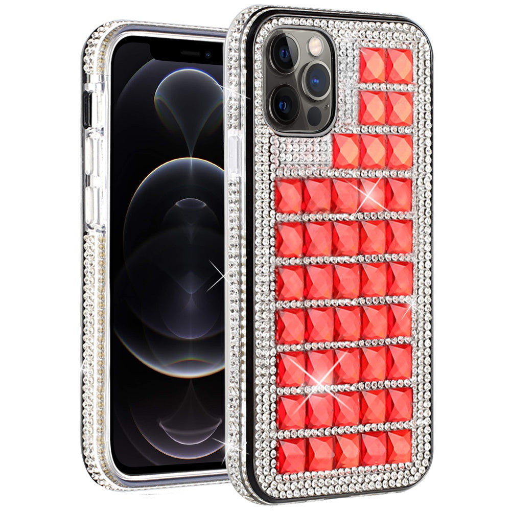 For Apple iPhone 13 /Pro Max Mini Fashion Luxury 3D Bling Diamonds Rhinestone Jeweled Shiny Crystal Glitter Hybrid TPU Bumper Hard  Phone Case Cover