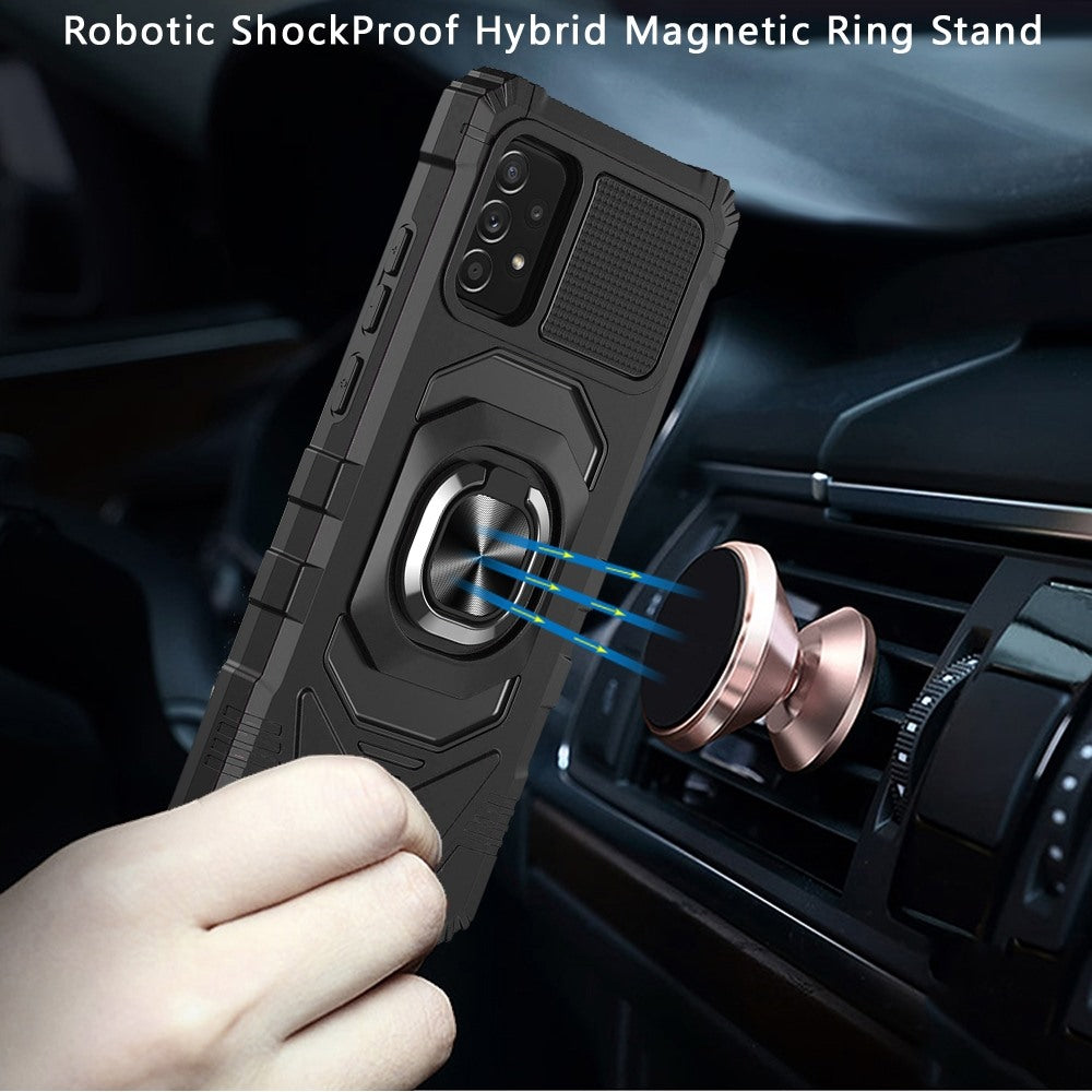 For Samsung Galaxy A73 5G Hybrid Dual Layer with Rotate Magnetic Ring Stand Holder Kickstand, Rugged 2in1 Shockproof  Phone Case Cover
