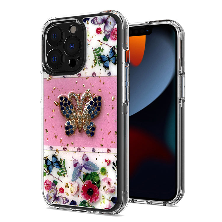 For Apple iPhone SE 3 (2022) SE/8/7 Glitter Sparkle Colorful Bling Flake 3D Ornament Butterfly Floral Epoxy Hybrid Shockproof  Phone Case Cover