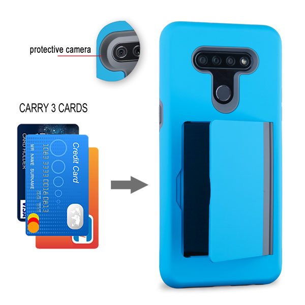 For Samsung Galaxy Note 20 (6.4") Credit Card Wallet Back Storage Invisible Pocket Dual Layer Hard PC TPU Hybrid Protective Blue Phone Case Cover