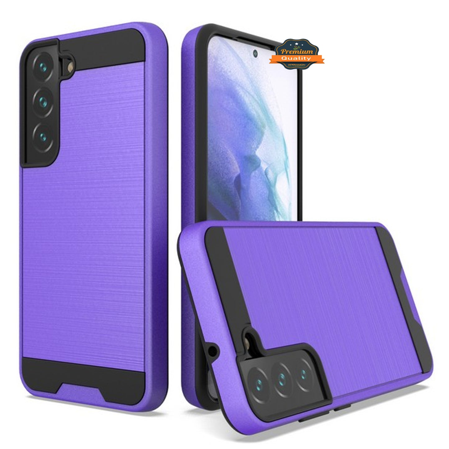 For Samsung Galaxy S22 Slim Rugged TPU + Hard PC Brushed Metal Texture Hybrid Dual Layer Defender Armor Shock Absorbing  Phone Case Cover