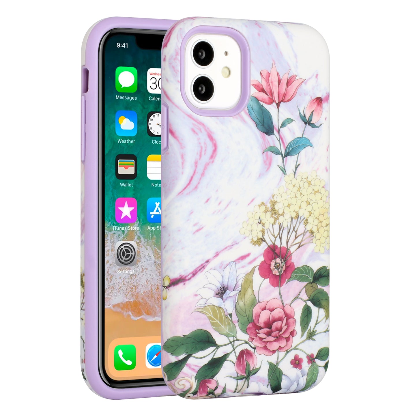 For Apple iPhone 13 Pro Max (6.7") Bliss Floral Stylish Design Hybrid Rubber TPU Hard Shockproof Armor Slim  Phone Case Cover