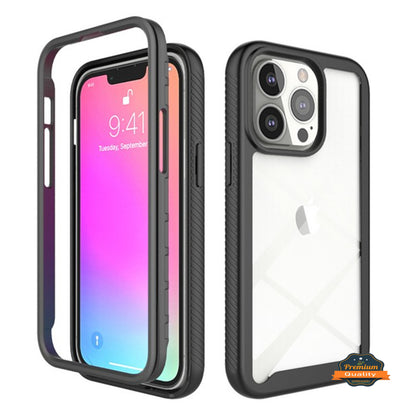 For Apple iPhone 13 Mini (5.4") Full Body Armor Slim Hybrid Double Layer Hard PC + TPU Transparent Back Rugged Shockproof  Phone Case Cover