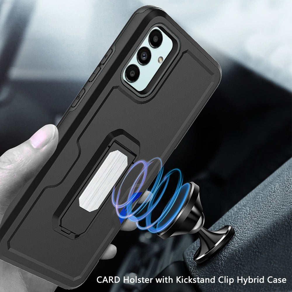 For Samsung Galaxy A13 4G Armor Belt Clip with Credit Card Holder ID Slot, Holster, Kickstand Protective Full Body Heavy Duty Hybrid  Phone Case Cover