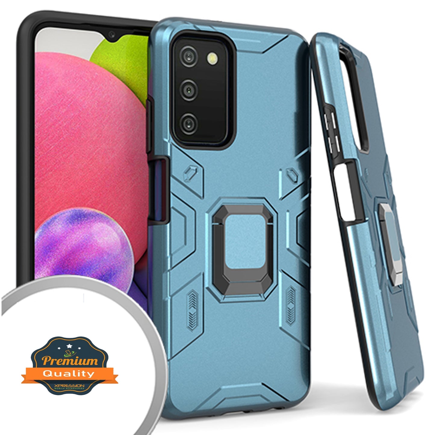 For Samsung Galaxy A03s (2022) Hybrid Heavy Duty Armor Protective Bumper with 360° Degree Ring Holder Kickstand [Military-Grade]  Phone Case Cover