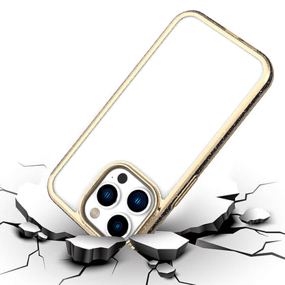 For Apple iPhone 14 /Plus Pro Max Electroplated Gold Frame Glitter Bling Transparent Hybrid Hard PC + TPU  Phone Case Cover