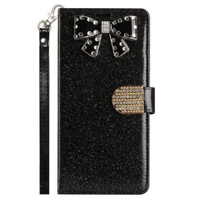 For Samsung Galaxy A53 5G Wallet Bow Glitter Bling Ornament Shimmer with Credit Card Slot Pocket & Lanyard  Phone Case Cover