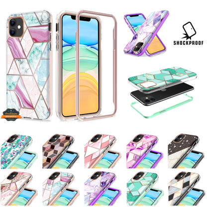 For Apple iPhone 13 Pro Max (6.7") Dual Layer Hybrid Shockproof Fashion Design IMD Electroplating 2in1 Hard Rubber Frame  Phone Case Cover