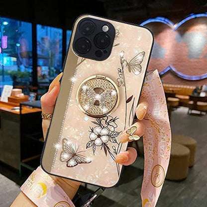 For Apple iPhone 13 / Pro Max Elegant Rhinestone 3D Diamond Bling Glitter with Ring Stand Kickstand Plating Hard Back Rugged  Phone Case Cover