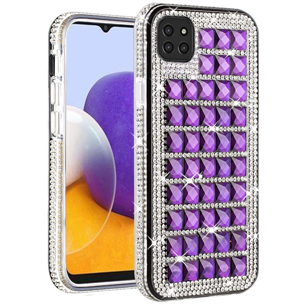 For Samsung Galaxy A22 5G Fashion Luxury 3D Bling Diamonds Rhinestone Jeweled Shiny Crystal Hybrid TPU + PC Bumper Hard Black Phone Case Cover